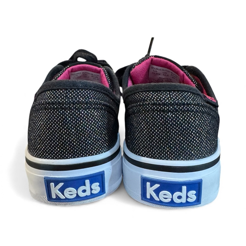 Keds Double Dutch Black Sparkle Heart Charm Sneakers - Girls Sz 11 - Picture 4 of 6